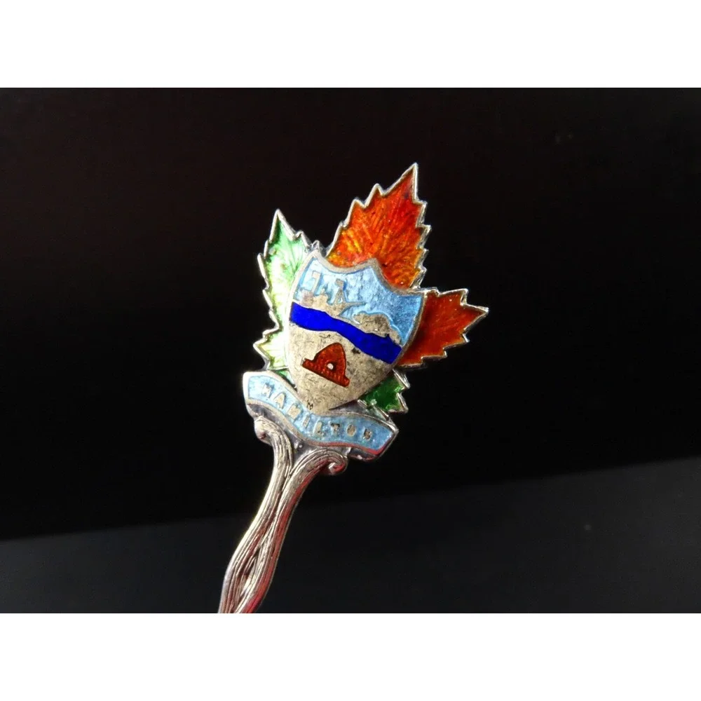 VTG Sterling Silver KEEWATIN FLOUR MILLS Canada MAPLE LEAF ENAMEL TOP TJM MARK